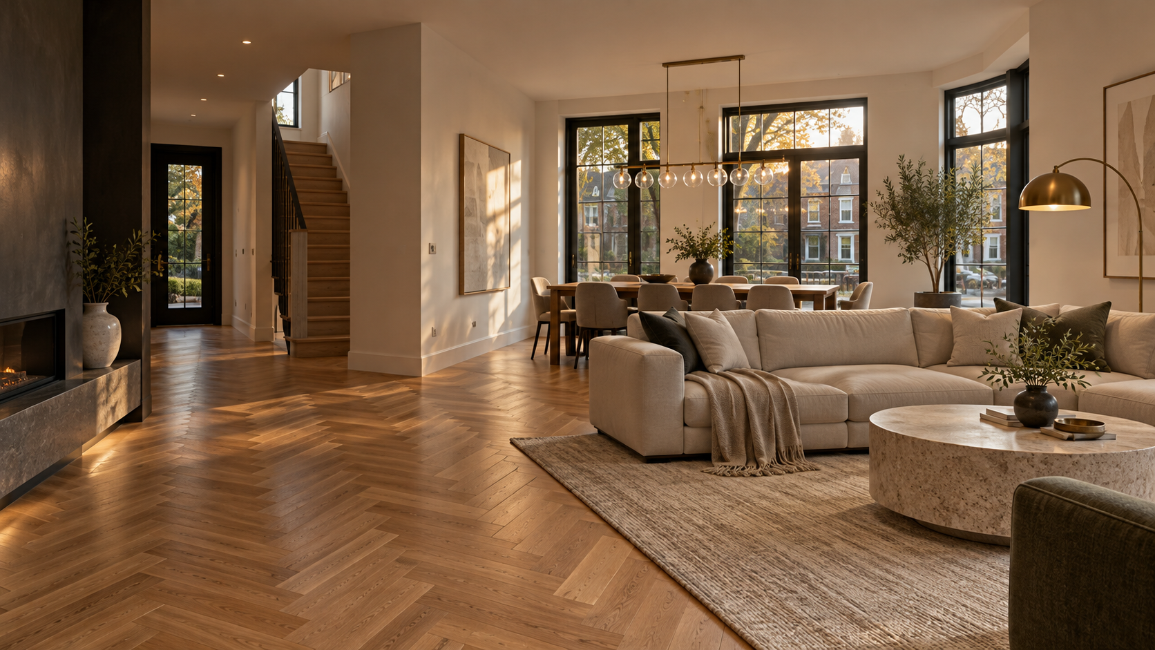 Renovated Toronto interior with parquet flooring and freshly painted walls